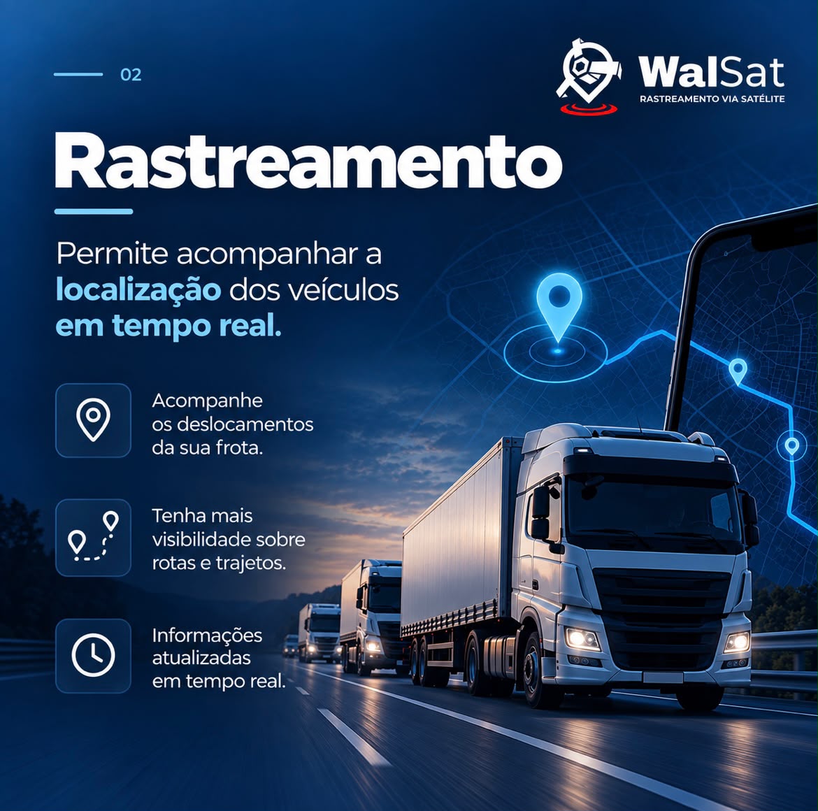 Rastreamento WalSat: localização dos veículos, deslocamentos e informações em tempo real